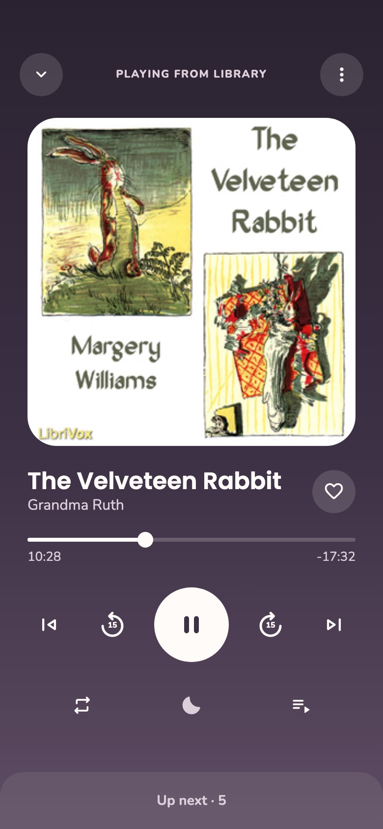 The Sleepy Moon night player playing The Velveteen Rabbit, read by Grandma Ruth
