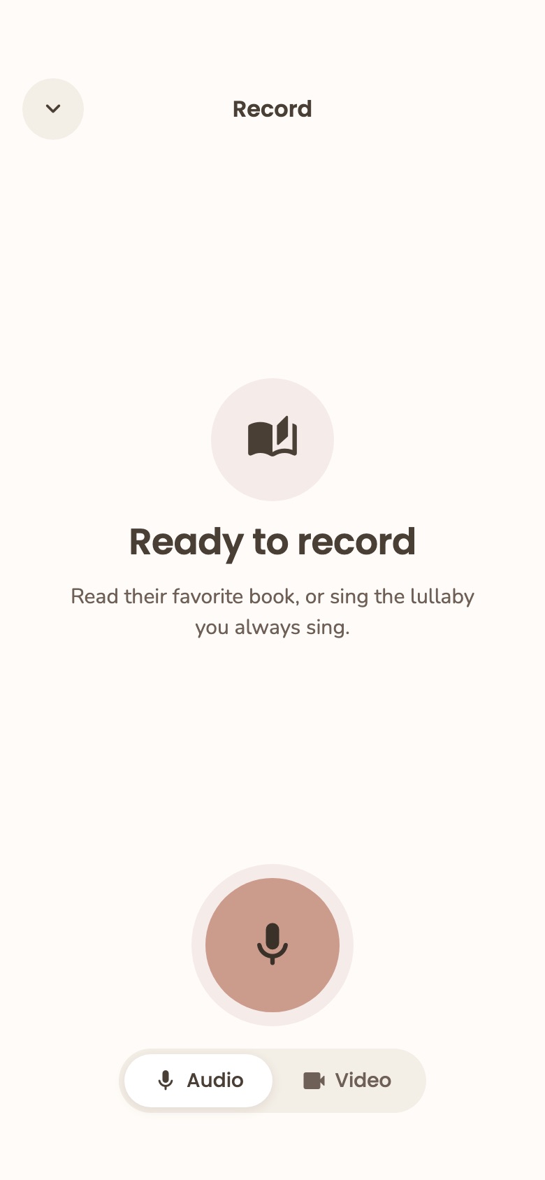 The Sleepy Moon record screen, ready to record audio or video